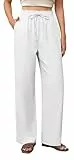 Yommay Damen Hose Business Elegante Leicht Anzughose Locker Casual Dehnbar Hohe Taille Weites Bein Hosen mit Tasche,Weiß,3XL