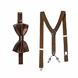 Massi Morino Hosenträger mit Fliege Braun Set für Herren und Damen I Y-Form Träger elastisch mit extra starken Clips - 3,5cm breit - längenverstellbar I Vorgebundener Schlips für Anzug