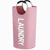 Faltbare Wäschekorb, 90L Kapazität Wäschesammler mit Griff, Wäschebox aus Oxford-Stoff, Wasserdicht Wäschesack Laundry basket, Tragbar Wäschesortierer Aufbewahrungsbehälter, Flaschensammler-Rosa