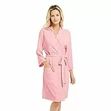 U2SKIIN Morgenmantel Damen 100% Baumwolle, leichter Bademantel Kimono Saunamantel Loungewear Hausmantel kurz (Rosa, L)