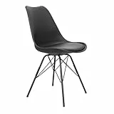 AC Design Furniture Emanuel Esszimmerstühle 2er Set, B: 48,5 x H: 85,5 x T: 54 cm, Schwarz/Schwarz, PU/Metall, 2 Stk