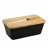 Kesper | Brotbox mit Messer, Material: Kunststoff, Bambus, Maße: 34,8 x 20 /Höhe: 15,5 cm, Farbe: Schwarz, Braun | 58481