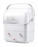 LINFIDITE Make up Organizer Box mit Deckel, Kosmetik Aufbewahrungsbox mit staubfreiem Abdeckung, tragbarer Griff, große Make up Vitrine mit Schubladen, Schlafzimmer, Kommode