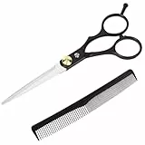 LOPHE Haarschneideschere, 2er Einstellbar Schere Haare Schneiden Haarschere Set, Friseurscheren mit Kamm, Haarschere Friseurschere Bart Schere für Männer Frauen Haustiere Familie, Schwarz