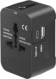 Reiseadapter Weltweit, Universal Reisestecker mit USB C, Internationaler Steckdosenadapter, Universaladapter für Deutschland USA England Thailand Italien Australien