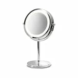 medisana CM 840 Kosmetikspiegel mit LED-Beleuchtung, Schminkspiegel mit 5-facher Vergrößerung, Tischspiegel, Doppelseitig, 360° schwenkbar, Silber, 31,5 x 20,5 cm