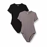 Amazon Essentials Damen T-Shirt-Body aus elastischem Baumwolljersey mit schmaler Passform, 2er-Pack, Grau/Schwarz, M