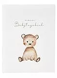 goldbuch 11 458 Babytagebuch Teddybär, Babybuch 21 x 28 x 1 cm, Baby Album 44 illustrierte Seiten, Tagebuch Einband Kunstdruck mit Roségold, Babyalbum für Mädchen und Jungen, Fotobuch Beige