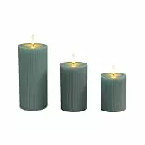 Relaxdays LED Kerzen, 3er Set, 3 Größen, flackernde Flamme, Echtwachs, mit Rillen, flammenlose Elektrokerzen, Khaki