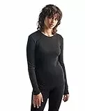 Icebreaker 100% Merinowolle Damen Base Layer - Everyday Langärmeliges Crewe - 175 Ultralight Fabric - Langarmshirt - Longsleeve - Merino Shirt - Unterwäsche - Unterhemden - Black, M