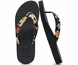 KuaiLu Flip Flops Damen Weich Stoff Zehentrenner Frauen Bade Sandalen Bequeme Füße Badelatschen Yoga Matte Fussbett Sommer Strand Zehensandalen Rutschfest Gummi Indoor Outdoor Floral Schwarz 40