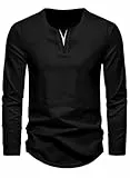 Meilicloth Langarmshirt Herren T Shirt Langarm V Ausschnitt Shirt Herren Oberteile Baumwolle Longsleeve Basic Sweatshirt Freizeit Pullover Soft Herbst Winter Mode A Schwarz XL