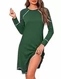 Crewhpo Nachthemden Damen Baumwolle Nachtwäsche Langarm mit Rundhalsausschnitt Nachthemd Einfarbiges Frauen Negligee Winter Langärmeliges Bequeme Sleepshirt