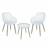 SVITA Philly Sitzgruppe Outdoor rund Gartenmöbel Balkonmöbel Set 3 teilig Weiß/Holzoptik