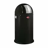 WESCO Pushboy Mülleimer in der Farbe mattschwarz, pulverbeschichtetes Stahlblech, 50 Liter Volumen, große Edelstahlklappe, herausnehmbarer Innenbehälter