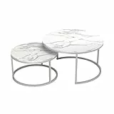Soayone Couchtisch Marmor Optik, Runder Wohnzimmertisch, Weiß Couchtisch Silber, Satztische fürs Wohnzimmer, Wohnzimmer Tisch für Couch,80 x 80 cm & 60 x 60 cm