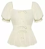 SCARLET DARKNESS Cottagecore Oberteile Off Shoulder Kurzarm Trachtenbluse mit Rüschen Summer Tops für Damen Party Aprikose XL