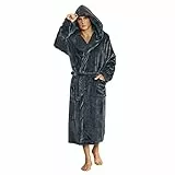 U2SKIIN Herren Kapuze Bademantel, Plüsch Bademäntel für Herren lange Fleece Plüsch Bademantel flauschig aus Flanell (Dunkelgrau, L/XL)