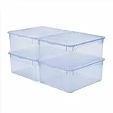 Rotho CLEAR Box 4er-Set Aufbewahrungsbox 18 l mit Deckel, platzsparend stapelbar 40x33,5x17 cm, transparent blau