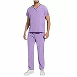 EMATOP Medizinische Arbeitskleidung Herren Sommer Lässig Medizinische Uniform Krankenhaus Kurzarm Oberteil Shirt und Hose Schlupfkasack Bequem Einfarbig Krankenschwester Arbeitskleidung Set