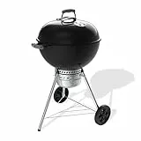 Weber Original Kettle Premium Holzkohlegrill 57 cm mit Stand und Rädern/Rostbeständige porzellanemaillierte Oberfläche, Deckelthermometer, One-Touch-Reinigungssystem, 2342 cm² Grillfläche, Schwarz
