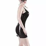 Rubberfashion Latex Minikleid - Latexkleid kurz - Arm frei mit Trägern - Frauen Kleider für Damen schwarz 0.4mm S
