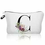 Larfraecy A-Z Personalisierte Kosmetiktasche Personalisierte Make up Tasche,Gedruckte Kosmetiktasche mit Namen Geburtstagsgeschenke für Frauen,Mütter,Beste Freundinnen und Brautjungfern (C)