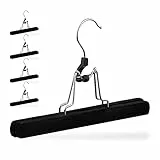 Relaxdays Hosenbügel 5er Set, Holz, schonender, Rutschfester Samtbezug, Rockbügel, Hosenspanner, B: 25 cm, schwarz