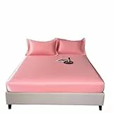 LUKYWANG Bettlaken Aus Eisseide Bettdecke, atmungsaktive Eisseide, weiche Bettdecke und Tagesdecke, Tagesdeckenset, Seidenkissenbezug und Laken aus Satin Satin Spannbettlaken(Pink,120x200x25cm)