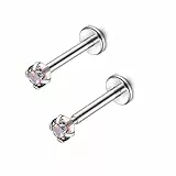 PiercingJak 2Stk Chirurgenstahl Lippenpiercing Labret Piercing mit bunt Zirkonia Innengewinde Medusa Monroe Ohr Klein Tragus Helix Stud Piercing Stäbe Stecker 1.2mm 8mm