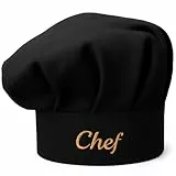 Pet-Jos Chef Kochmütze Unisex Kochmütze aus Baumwolle Küche Hotel Restaurant Gastro-Hüte Einstellbar für Männer, Frauen, Kochen, Schwarz