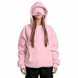 ZWDC Damen Kapuzenpullover mit Eingebauter Augenmaske Langarm Oversize Hoodie mit Kängurutasche und Ärmeltasche Frauen Einfarbige Freizeit Sweatshirt für Alltag und Zuhause