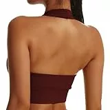 Vertvie Neckholder Sport BH Rückenfrei Fitness Bustier Damen Gepolstert Push Up BH Ohne Bügel Sport Top Yoga Bra Mittlerer Halt Workout(Dunkelrot,M)