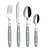 EXZACT Besteckset 24-teilig Edelstahl - mit Niet-Bastelgriffen/Besteck im Retro-Stil - 6 x Essgabeln, 6 x Essmesser, 6 x Esslöffel, 6 x Teelöffel - 6 (Grau)