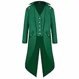 FYMNSI Herren Gothic Steampunk Frack Mantel Männer Mittelalter Viktorianischen Vintage Jacke mit Waistcoat Uniform Lange Smoking Karneval Fasching Halloween Kostüm Party Cosplay Verkleidung Grün M