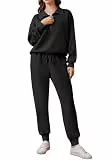 PINSPARK Jogginganzug Damen Set Trainingsanzug Halber Reißverschluss Zweiteiler Tracksuit Langarm Outfit Freizeitanzug Einfarbig Jogger Sportanzug Schwarz L