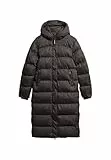 Superdry Damen Langer Steppmantel aus Mikrofaser Schwarz 38