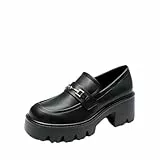 DREAM PAIRS Damen Loafers Plateau Bequem Slipper Elegant Business Casual Mokassin Schuhe,Size 37,Schwarz-Pu,DWUMLS2534