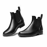 DREAM PAIRS Damen Gummistiefel Chelsea Boots Frauen Ankle Wellies Wasserdicht Regenstiefel,Schwarz,Size 39,SDRB2201W-E