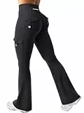 YEOREO CoreFlex Damen Flare Leggings mit 4 Pockets Invisible Scrunch Butt Sport Leggings High Waist Schlaghosen Workout Seamless Push Up Blickdicht Yoga Gym Legging Schwarz S