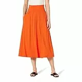Amazon Essentials Damen Midirock aus Jersey zum Hineinschlüpfen, 66,0cm Länge, Orange, M