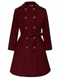 Hanna Nikole Gehrock Damen Große Größen Zweireihiger Wollmantel mit Taschen Gürtel Langarm Mittellanger Trenchcoat Wein 50