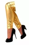 krautwear Damen Mädchen Leggings Leggins Metallic Glänzend Wet Look Latex Kunstleder Partylook (Gold-LXL)
