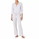 Amazon Essentials Damen Schlafanzug-Set, Baumwollmodal, langärmliges Hemd und durchgehendes Unterteil, Blassblau, S