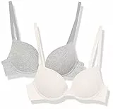 Amazon Essentials Damen Pushup-BH aus Baumwolle, 2er-Pack, Grau Meliert/Perle, 80A