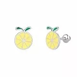 Mädchen Ohrringe 925 Sterling Silber Post Hypoallergene Schraubverschluss mit Sicherheit ohrstecker versch Ohrringe für Kinder Mädchen Damen Schmuck (Zitrone)