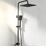 Auralum Regendusche Schwarz ohne Armatur, Duschgarnitur mit Regendusche Quadratischer Duschkopf 25cmx25cm, Duschsystem ohne Armatur Höhenverstellbar Duschstange von 74-109cm für badewanne kabine
