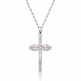 USEEDOVIA Kette Kreuz Unendlichkeitszeichen Anhänger Infinity 40cm Farbige Bunte Zirkonia Cross Geschenke Mädchen Tochter Kinder