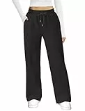 Friptspyg Jogginghose Damen Baggy Hosen Damen mit Elastischem Bund Weite Beine Freizeithose Traininghose mit Taschen，Schwarz M