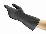 Ansell AlphaTec 87-118 Chemikalienschutz-Handschuhe aus Latex, Wiederverwendbare Chemie-Handschuhe für Industrie, Lebensmittel Geeignet, Gummi Arbeitshandschuhe, Schwarz, Größe L (1 Paar)